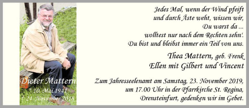  Traueranzeige für Dieter Mattern vom 16.11.2019 aus Westfälische Nachrichten