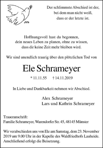 Anzeige von Ele Schrameyer von Westfälische Nachrichten