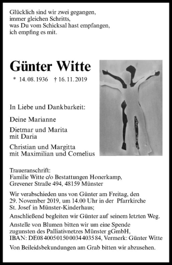 Anzeige von Günter Witte von Westfälische Nachrichten