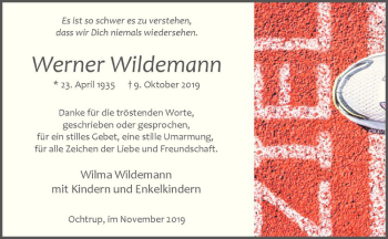Anzeige von Werner Wildemann von Westfälische Nachrichten
