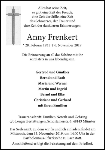 Anzeige von Anny Frenkert von Westfälische Nachrichten