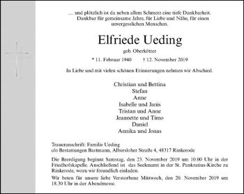 Anzeige von Elfriede Ueding von Westfälische Nachrichten