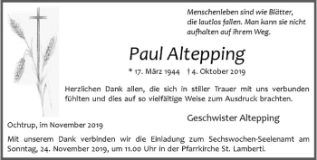 Anzeige von Paul Altepping von Westfälische Nachrichten