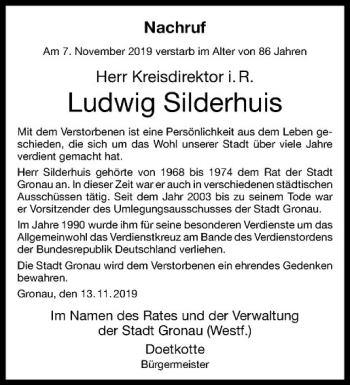 Anzeige von Ludwig Silderhuis von Westfälische Nachrichten