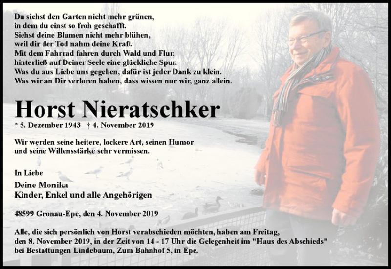  Traueranzeige für Horst Nieratschker vom 07.11.2019 aus Westfälische Nachrichten