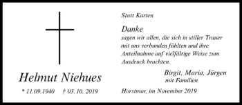 Anzeige von Helmut Niehues von Westfälische Nachrichten