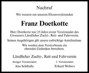 Anzeige von Franz Doetkotte von Westfälische Nachrichten