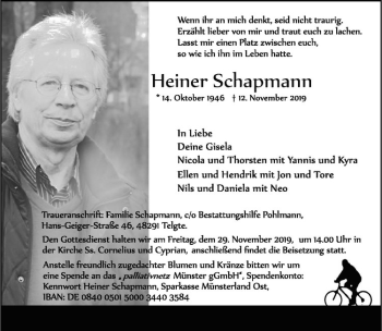 Anzeige von Heiner Schapmann von Westfälische Nachrichten