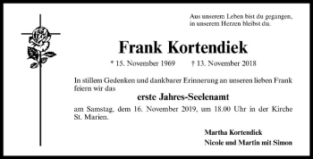 Anzeige von Frank Kortendiek von Westfälische Nachrichten