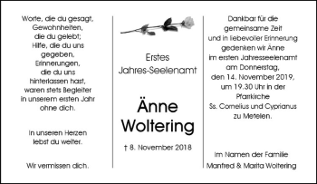 Anzeige von Änne Woltering von Westfälische Nachrichten