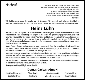 Anzeige von Heinz Lühn von Westfälische Nachrichten