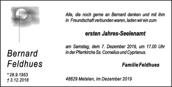 Anzeige von Bernard Feldhues von Westfälische Nachrichten