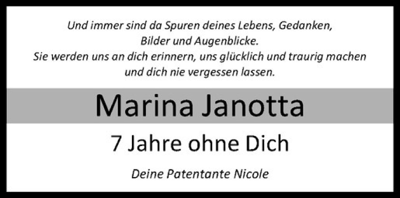  Traueranzeige für Marina Janotta vom 19.12.2019 aus Westfälische Nachrichten