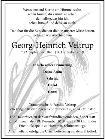 Anzeige von Georg-Heinrich Veltrup von Westfälische Nachrichten