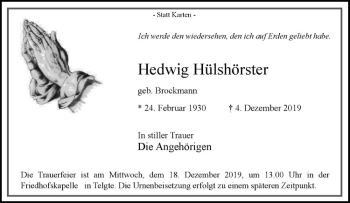Anzeige von Hedwig Hülshörster von Westfälische Nachrichten