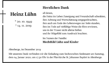 Anzeige von Heinz Lühn von Westfälische Nachrichten
