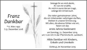 Anzeige von Franz Dankbar von Westfälische Nachrichten