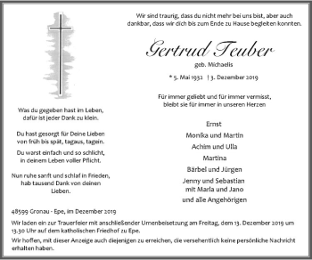 Anzeige von Gertud Teuber von Westfälische Nachrichten