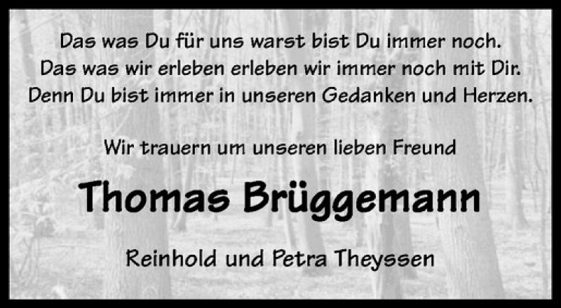  Traueranzeige für Thomas Brüggemann vom 11.12.2019 aus Westfälische Nachrichten