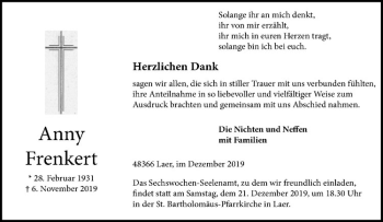 Anzeige von Anny Frenkert von Westfälische Nachrichten