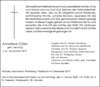Anzeige von Anneliese Göke von Westfälische Nachrichten