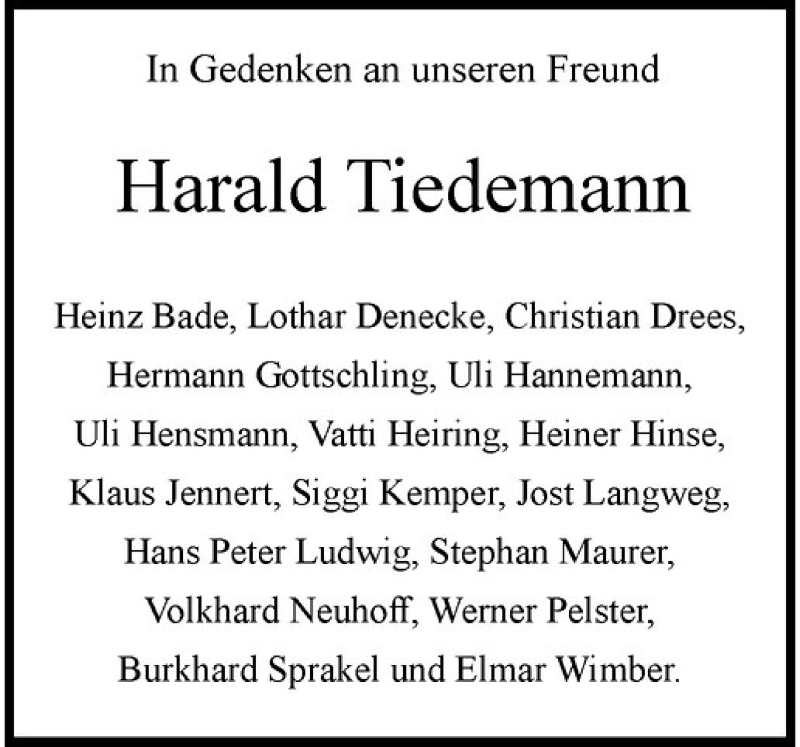  Traueranzeige für Harald Tiedemann vom 29.11.2019 aus Westfälische Nachrichten