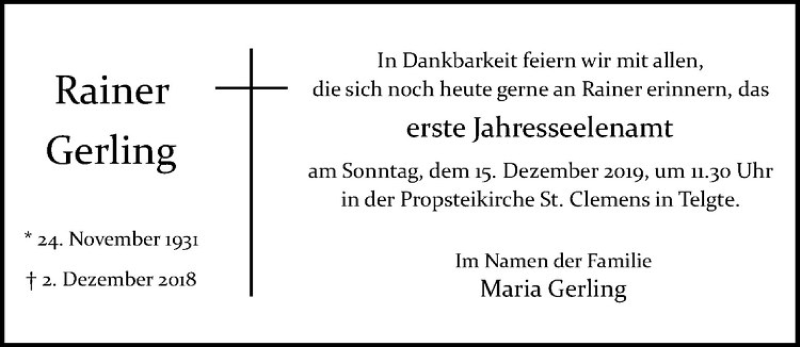  Traueranzeige für   vom 07.12.2019 aus Westfälische Nachrichten