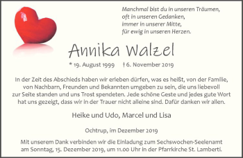 Anzeige von Annika Walzel von Westfälische Nachrichten