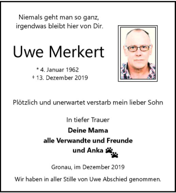 Anzeige von Uwe Merkert von Westfälische Nachrichten