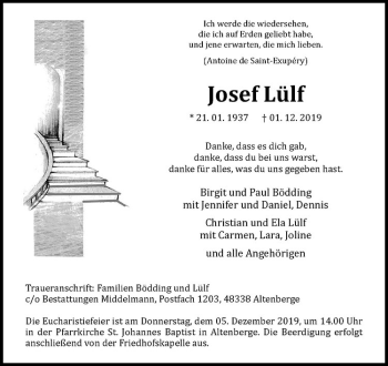 Anzeige von Josef Lülf von Westfälische Nachrichten