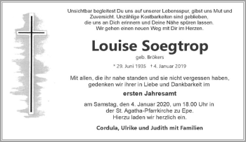 Anzeige von Louise Soegrop von Westfälische Nachrichten