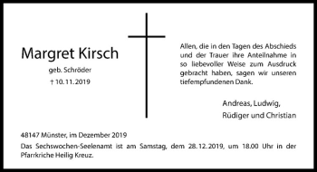 Anzeige von Margret Kirsch von Westfälische Nachrichten