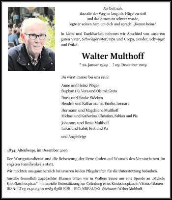 Anzeige von Walter Multhoff von Westfälische Nachrichten