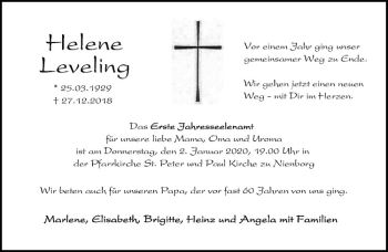 Anzeige von Helene Leveling von Westfälische Nachrichten