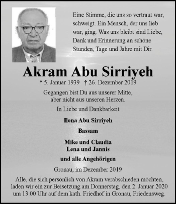 Anzeige von Akram Abu Sirriyeh von Westfälische Nachrichten