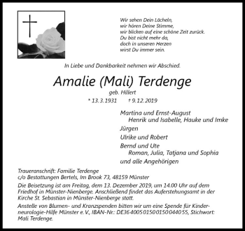 Anzeige von Amalie Terdenge von Westfälische Nachrichten