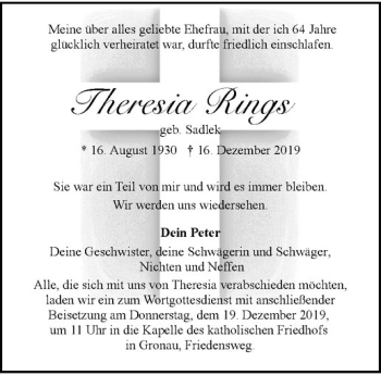Anzeige von Theresia Rings von Westfälische Nachrichten