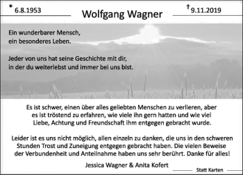 Anzeige von Wofgang Wagner von Westfälische Nachrichten