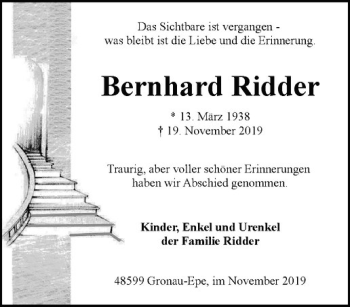 Anzeige von Bernhard Ridder von Westfälische Nachrichten