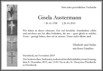 Anzeige von Gisela Austermann von Westfälische Nachrichten