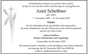 Anzeige von Anni Scheffner von Westfälische Nachrichten
