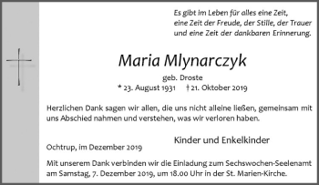Anzeige von Maria Mlynarczyk von Westfälische Nachrichten