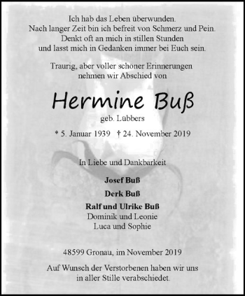 Anzeige von Hermine Buß von Westfälische Nachrichten