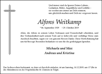 Anzeige von Alfons Weitkamp von Westfälische Nachrichten