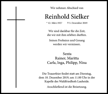 Anzeige von Reinhold Sielker von Westfälische Nachrichten