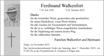 Anzeige von Ferdinand Walkenfort von Westfälische Nachrichten