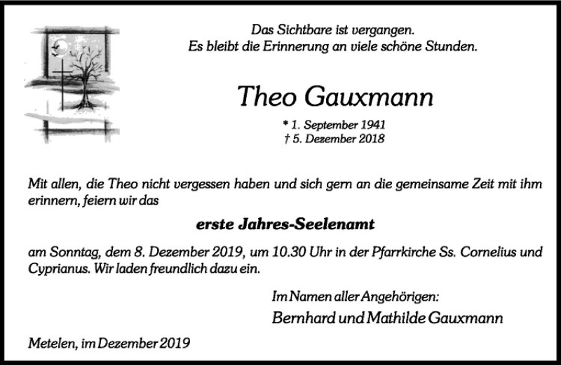  Traueranzeige für   vom 05.12.2019 aus Westfälische Nachrichten