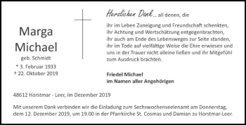 Anzeige von Marga Michael von Westfälische Nachrichten