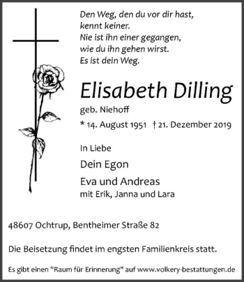 Anzeige von Elisabeth Dilling von Westfälische Nachrichten