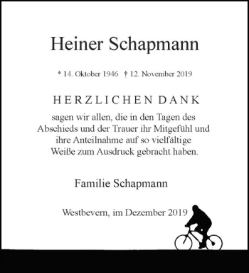 Anzeige von Heiner Schapmann von Westfälische Nachrichten